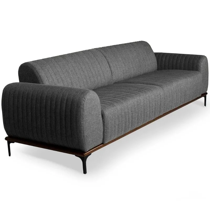 Sofá Molino 3 Lugares 230cm Pés Preto Fosco Linho Cinza - Nexta Casa - Nexta Casa