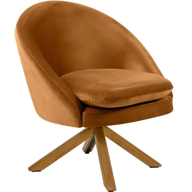 Poltrona Giratória Para Sala Rafa Giromad Castanho Veludo Camel - Nexta Casa
