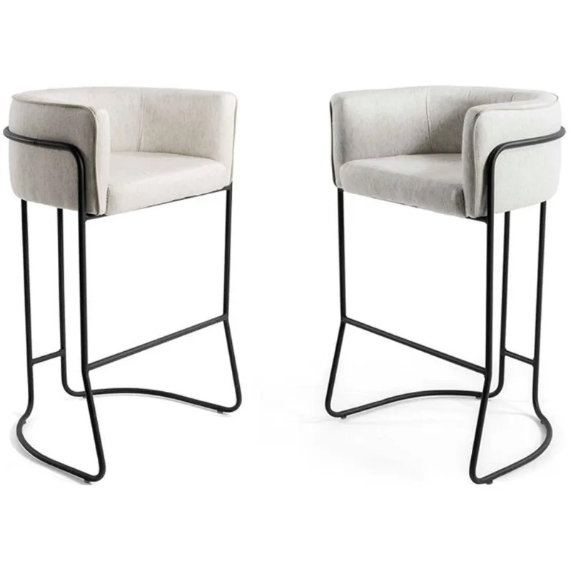Kit 02 Banquetas Decorativas Betina Base Preto Viscolinho Off White - Nexta Casa