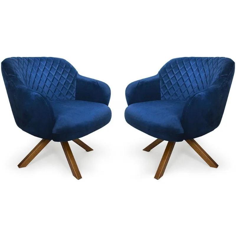 Kit 02 Poltronas Jade Tressê Giratória Giromad Veludo Azul - Nexta Casa