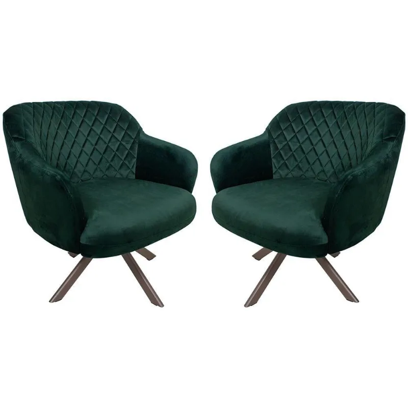 Kit 02 Poltronas Jade Tressê Giratória Eiffel Champagne Veludo Verde - Nexta Casa