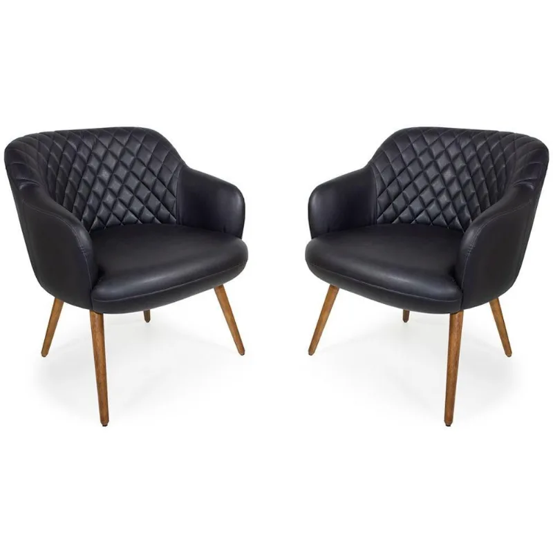 Kit 02 Poltronas Jade Tressê Pés Palito Corano Black - Nexta Casa