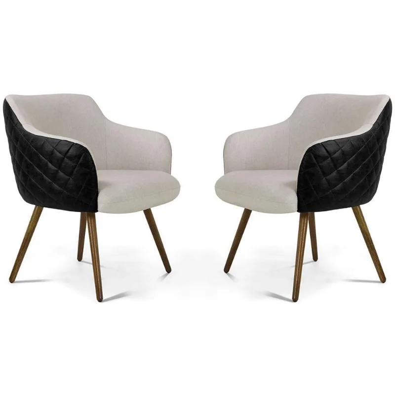 Kit 02 Poltronas Jade Tressê Pés Palito Corano Preto/linho Cru - Nexta Casa