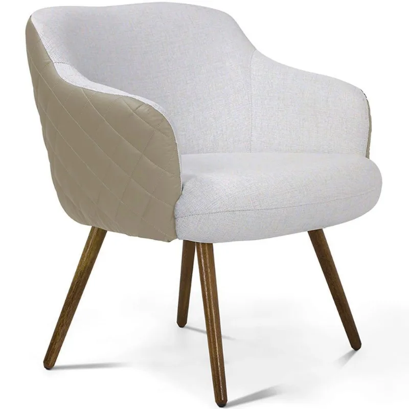 Poltrona Decorativa Jade Tressê Pés Palito Corano Bege/algodão Cinza - Nexta Casa