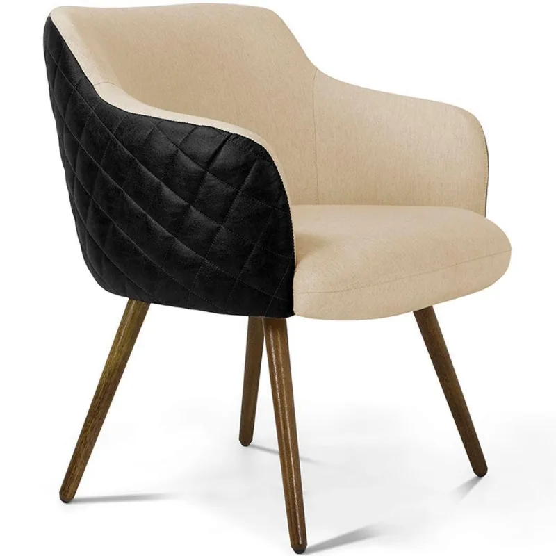 Poltrona Decorativa Jade Tressê Pés Palito Corano Preto/linho Bege - Nexta Casa