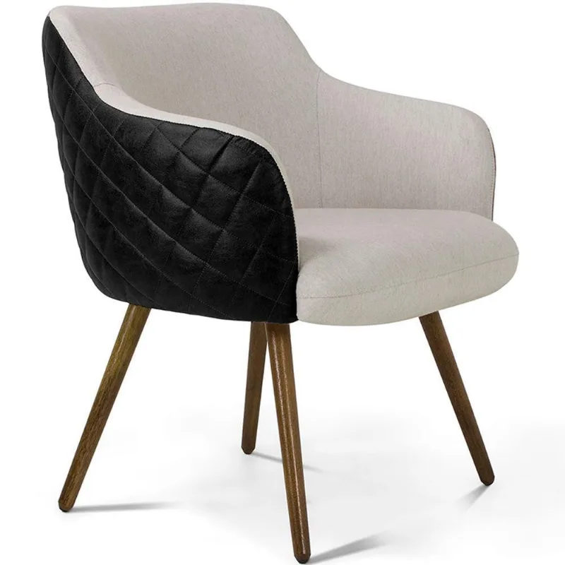 Poltrona Decorativa Jade Tressê Pés Palito Corano Preto/linho Cru - Nexta Casa