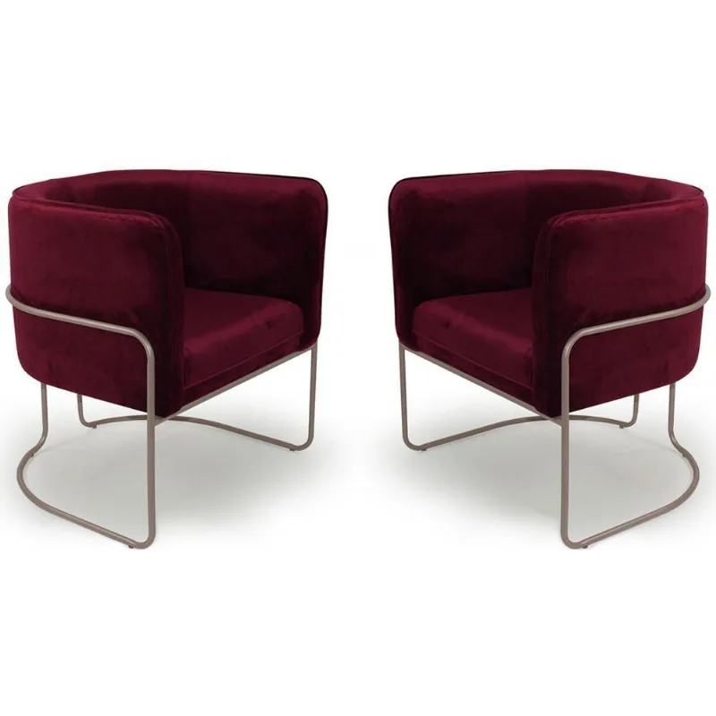 Kit 02 Poltronas Betina Base Champagne Veludo Cabernet - Nexta Casa