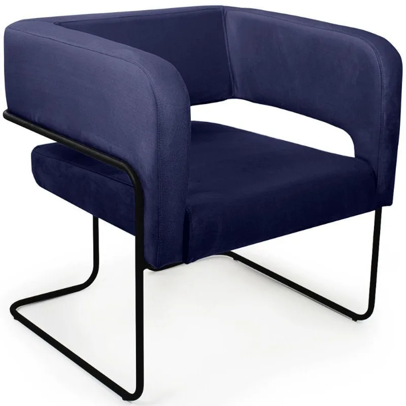 Poltrona Decorativa Scarlett Base Aço Preto Veludo Azul Marinho - Nexta Casa