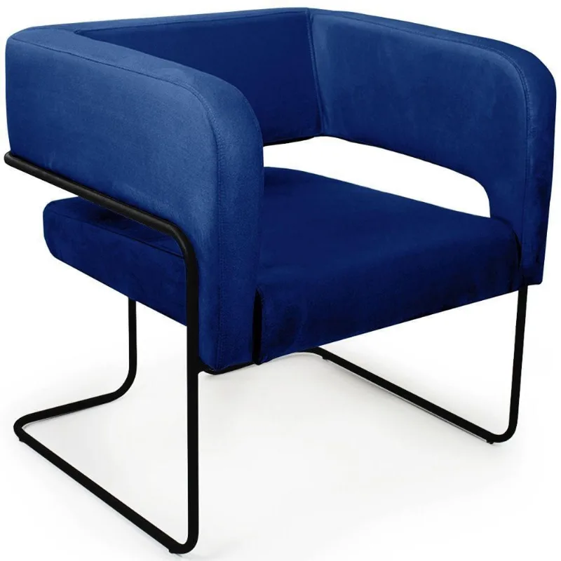 Poltrona Decorativa Scarlett Base Aço Preto Veludo Azul Royal - Nexta Casa