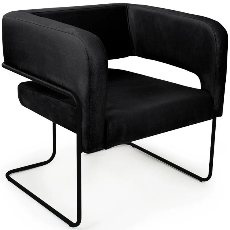 Poltrona Decorativa Scarlett Base Aço Preto Veludo Preto - Nexta Casa