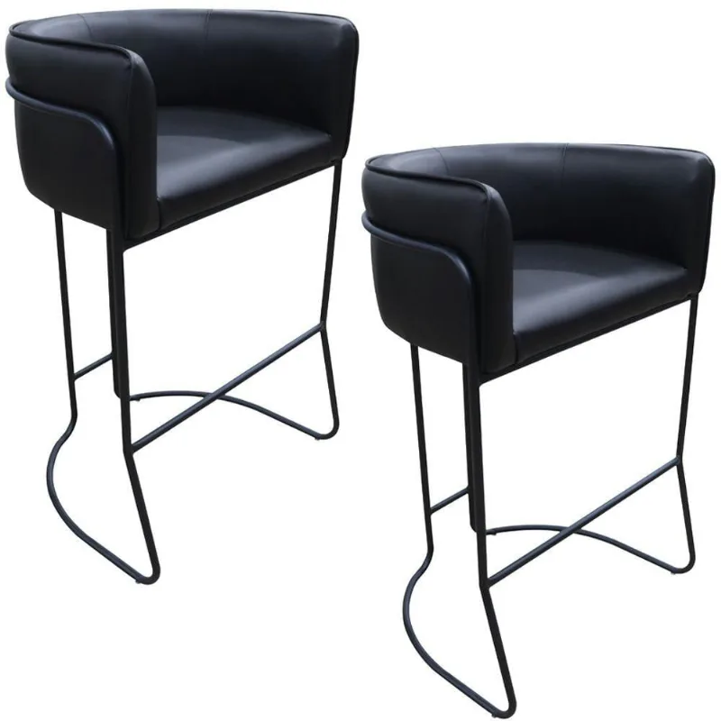 Kit 02 Banquetas Alta Com Encosto Betina Base Preto Fosco Corano Preto - Nexta Casa