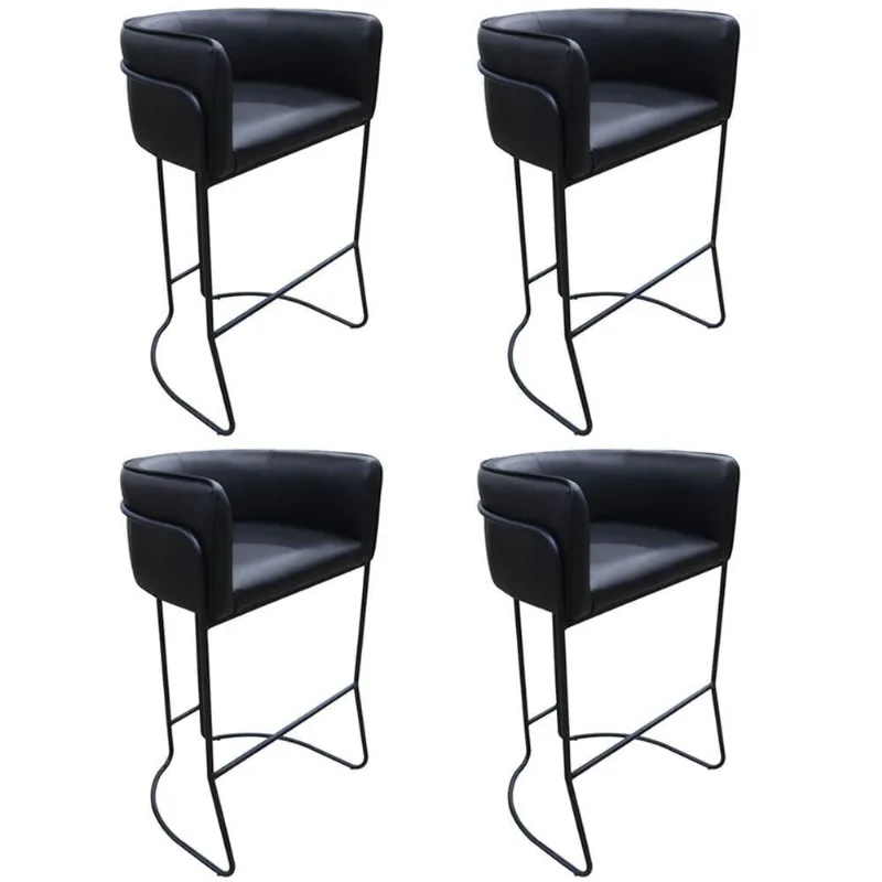 Kit 04 Banquetas Alta Com Encosto Betina Base Preto Fosco Corano Preto - Nexta Casa - Nexta Casa