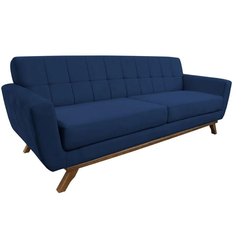 Sofá 04 Lugares 230cm Miami Base Madeira Veludo Azul Marinho - Nexta Casa