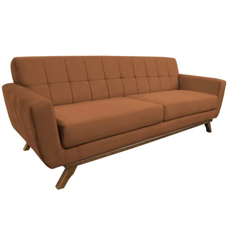 Sofá 04 Lugares 230cm Miami Base Madeira Veludo Camel - Nexta Casa