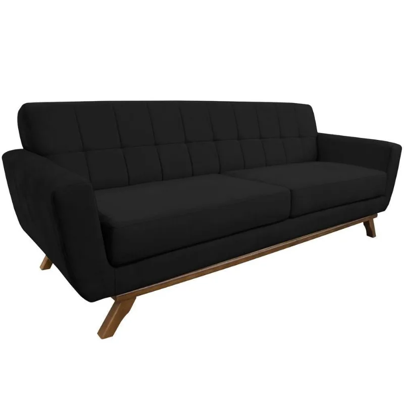 Sofá 04 Lugares 230cm Miami Base Madeira Veludo Preto - Nexta Casa