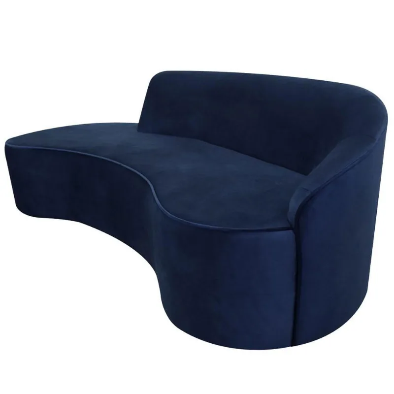 Sofá Curvo 03 Lugares 180cm Eron Braço Esquerdo Veludo Azul Marinho - Nexta Casa - Nexta Casa