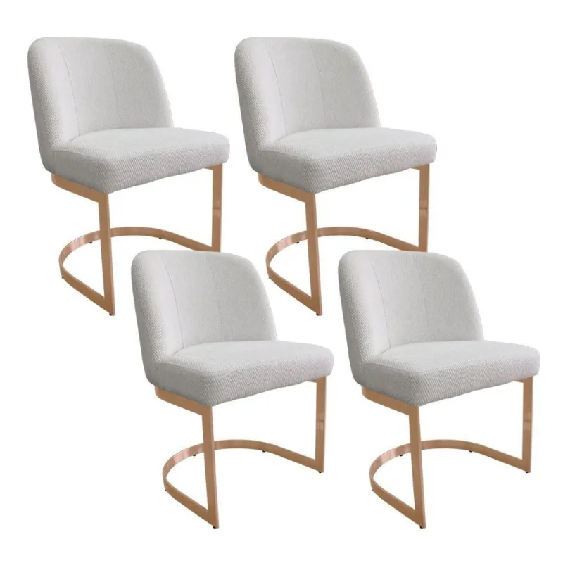 Kit 4 Cadeiras De Jantar Cléo Base Ouro Fosco Linho Bouclé Off White - Nexta Casa - Nexta Casa
