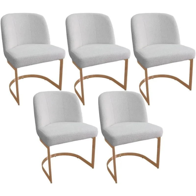 Kit 5 Cadeiras De Jantar Cléo Base Ouro Fosco Linho Bouclé Off White - Nexta Casa - Nexta Casa