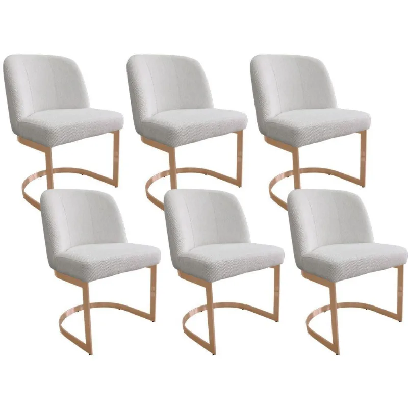 Kit 6 Cadeiras De Jantar Cléo Base Ouro Fosco Linho Bouclé Off White - Nexta Casa - Nexta Casa
