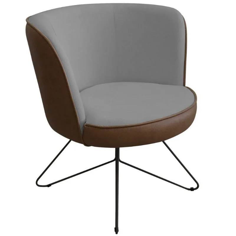 Poltrona Decorativa Chiara Base Orby Corano Marrom/velosuede Cinza - Nexta Casa