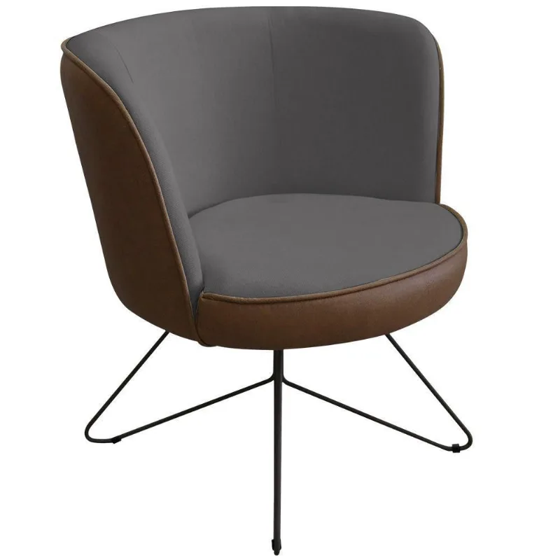Poltrona Decorativa Chiara Base Orby Corano Marrom/velosuede Cinza Escuro - Nexta Casa