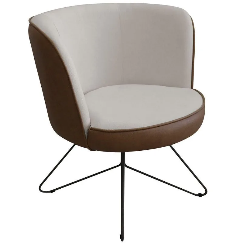 Poltrona Decorativa Chiara Base Orby Corano Marrom/velosuede Off White - Nexta Casa