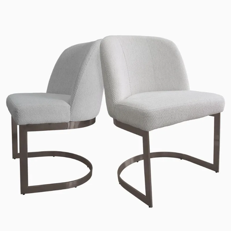 Kit 2 Cadeiras De Jantar Cléo Base Titânio Linho Bouclé Off White - Nexta Casa - Nexta Casa