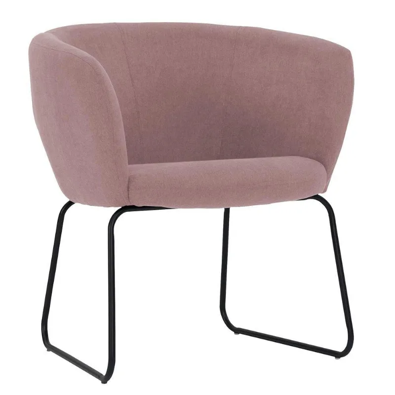 Poltrona Decorativa Isis Base Aço Preto Suede Camurça Rosa - Nexta Casa
