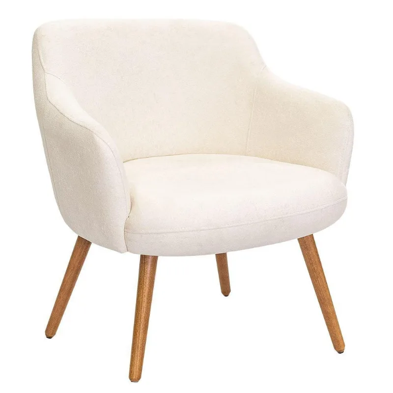 Poltrona Decorativa Jade Pés Palito Castanho Bouclé Off White - Nexta Casa