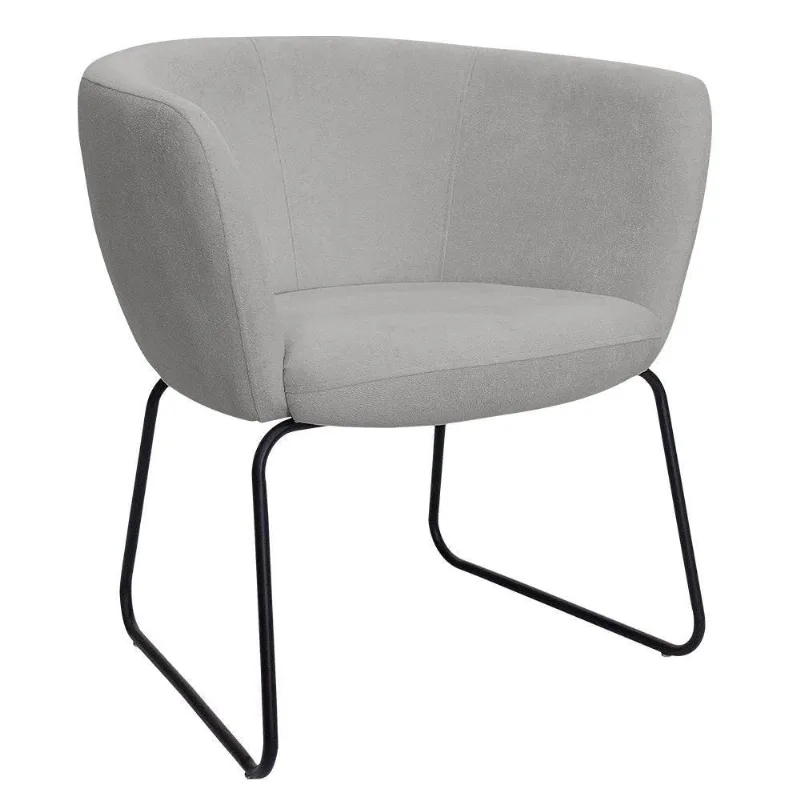 Poltrona Decorativa Isis Base Aço Preto Bouclé Cinza Claro - Nexta Casa