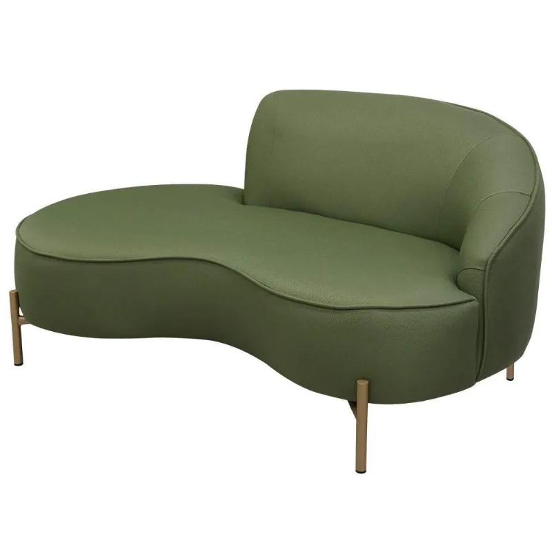 Sofá Curvo 3 Lugares 180cm Braço Esq. Thommy Pés Ouro Linho Verde Claro - Nexta Casa