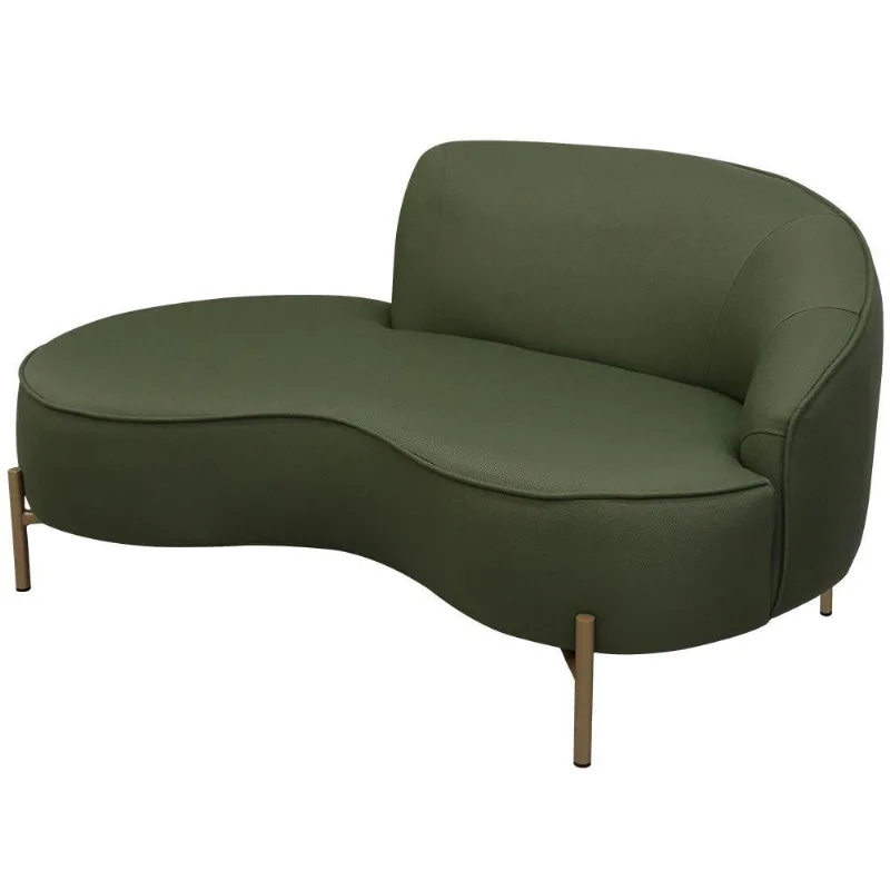 Sofá Curvo 2 Lugares 150cm Braço Esq. Thommy Pés Ouro Linho Verde - Nexta Casa - Nexta Casa