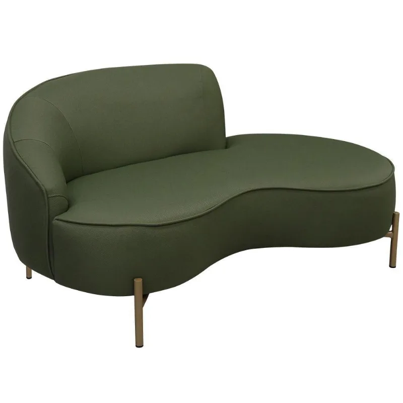 Sofá Curvo 3 Lugares 180cm Braço Dir. Thommy Pés Ouro Linho Verde - Nexta Casa - Nexta Casa