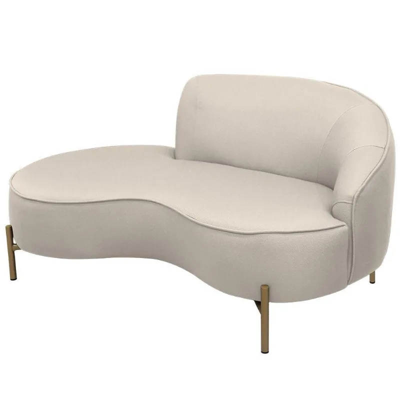 Sofá Curvo 2 Lugares 150cm Braço Esq. Thommy Pés Ouro Linho Off White - Nexta Casa - Nexta Casa