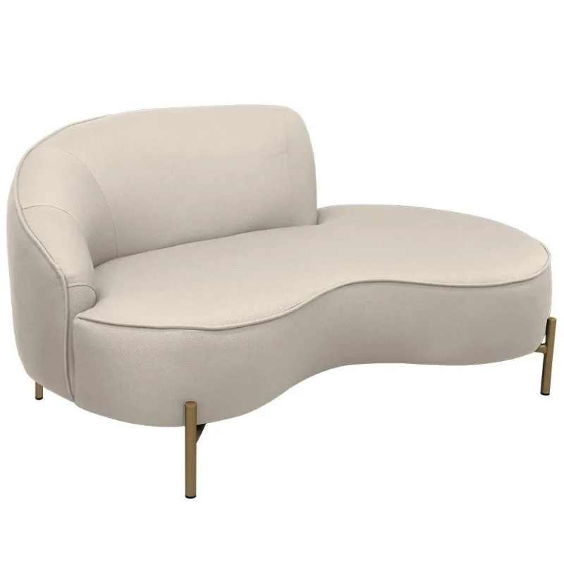 Sofá Curvo 2 Lugares 150cm Braço Dir. Thommy Pés Ouro Linho Off White - Nexta Casa - Nexta Casa