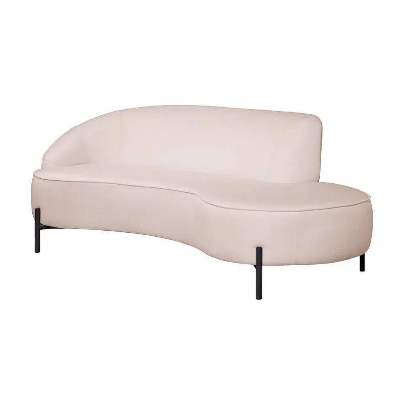 Sofá Curvo 3 Lugares 180cm Braço Dir. Thommy Pés Preto Linho Off White - Nexta Casa - Nexta Casa