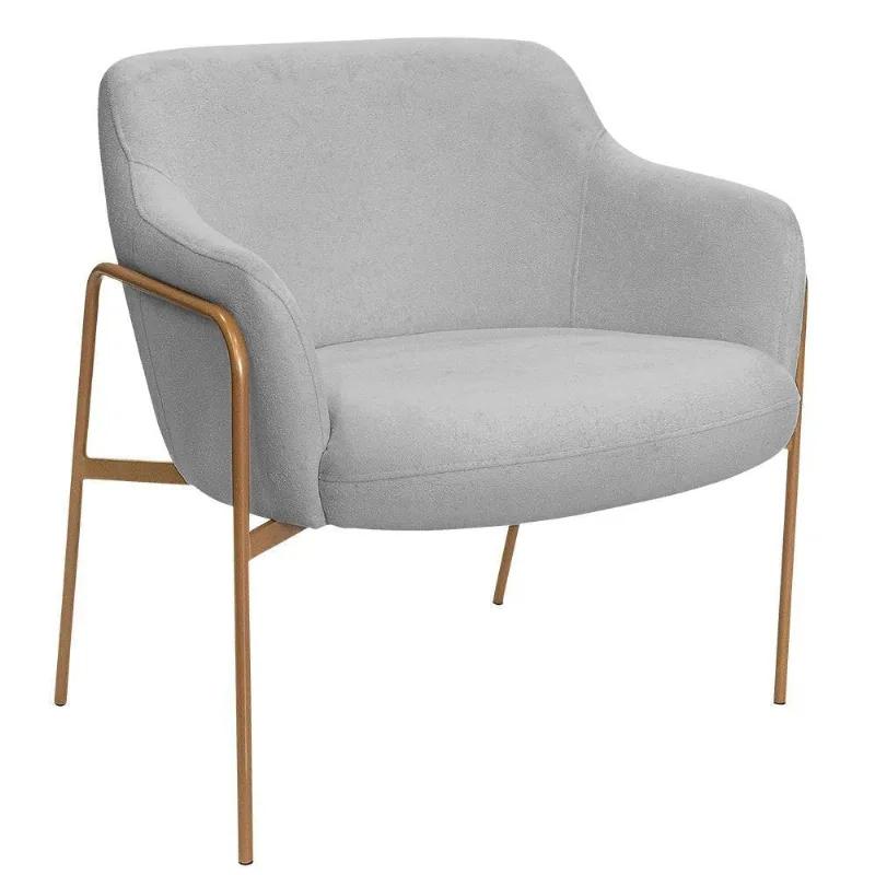 Poltrona Decorativa Jade Base Aço Ouro Fosco Bouclé Cinza Claro - Nexta Casa