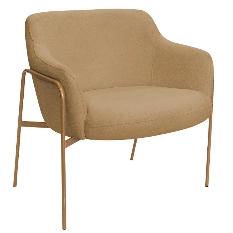 Poltrona Decorativa Jade Base Aço Ouro Fosco Bouclé Camel - Nexta Casa
