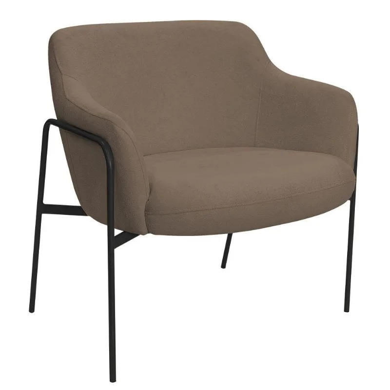 Poltrona Decorativa Jade Base Aço Preto Bouclé Marrom - Nexta Casa