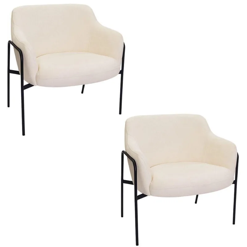 Kit 02 Poltronas Decorativas Jade Base Aço Preto Bouclé Off White - Nexta Casa