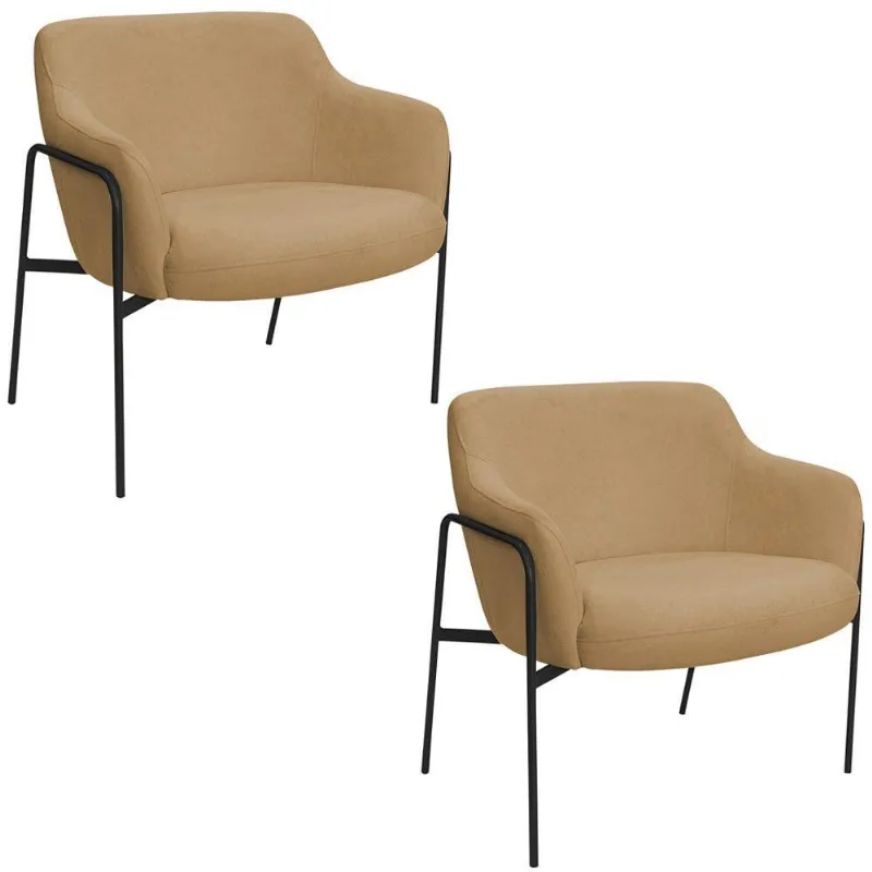 Kit 02 Poltronas Decorativas Jade Base Aço Preto Bouclé Camel - Nexta Casa - Nexta Casa