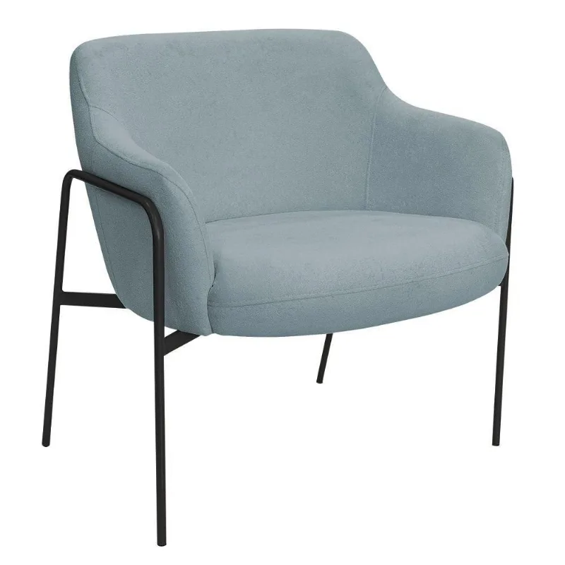 Poltrona Decorativa Jade Base Aço Preto Bouclé Azul Claro - Nexta Casa