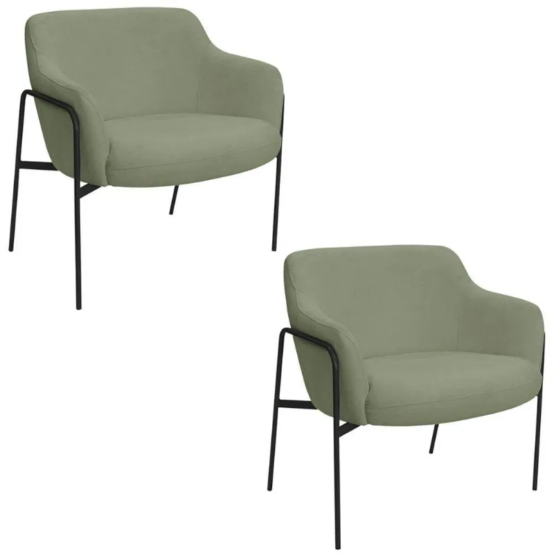 Kit 02 Poltronas Decorativas Jade Base Aço Preto Bouclé Verde - Nexta Casa - Nexta Casa