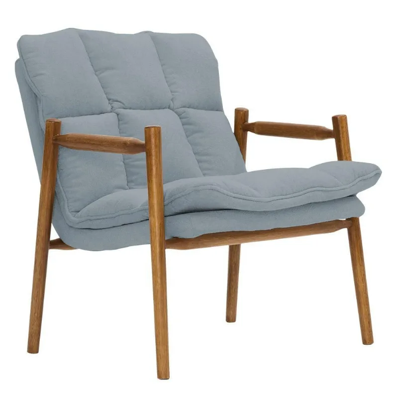 Poltrona Hermes Base Madeira Castanho Bouclé Azul Claro - Nexta Casa