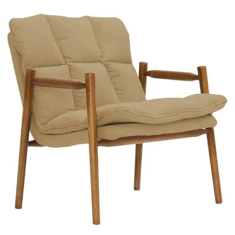 Poltrona Hermes Base Madeira Castanho Bouclé Camel - Nexta Casa