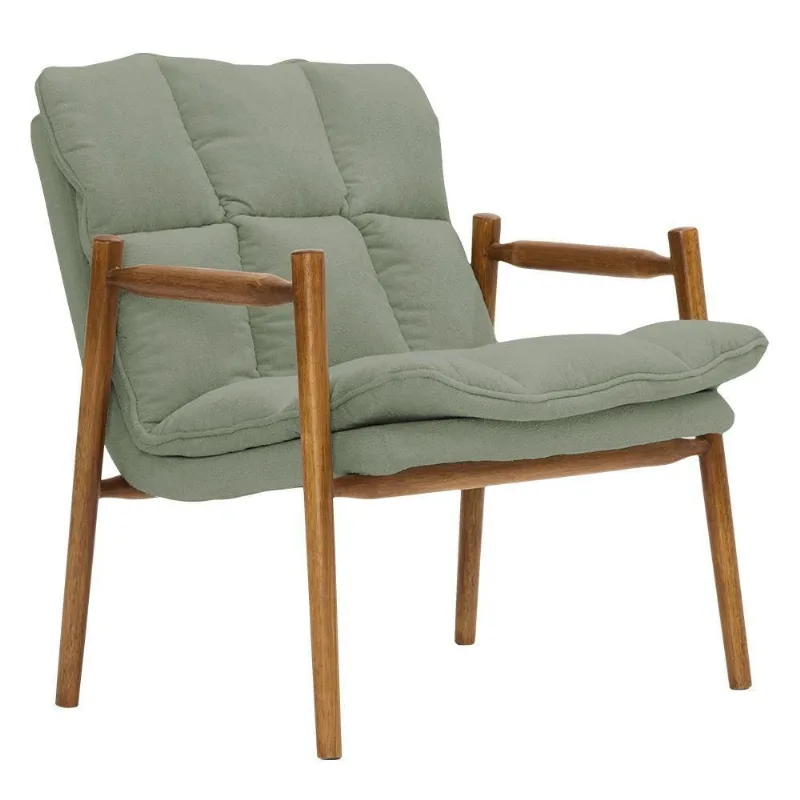 Poltrona Hermes Base Madeira Castanho Bouclé Verde Claro - Nexta Casa