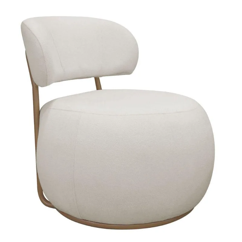 Poltrona Decorativa Greta Base Fixa Ouro Fosco Bouclé Off White - Nexta Casa