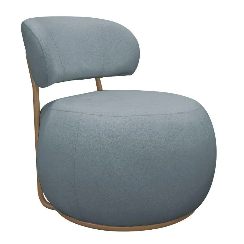 Poltrona Decorativa Greta Base Giratória Ouro Fosco Bouclé Azul Claro - Nexta Casa