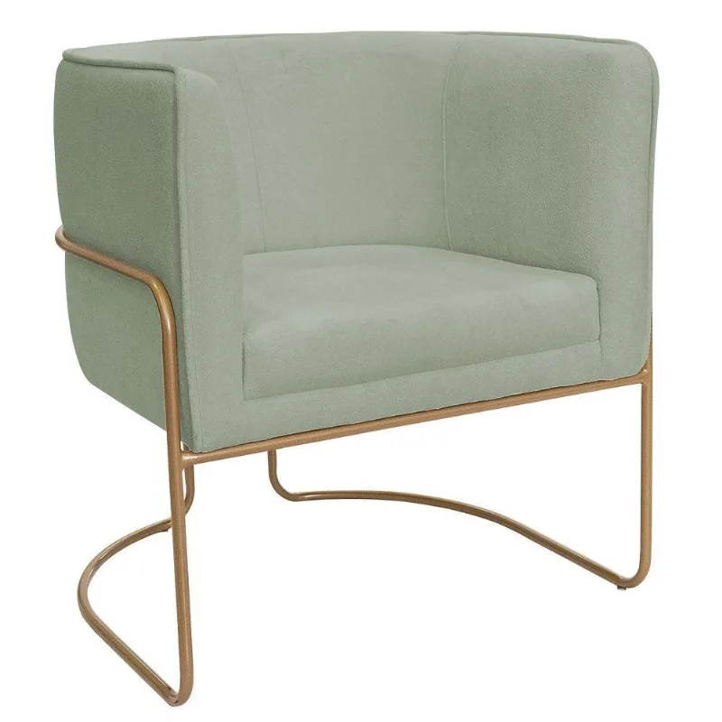 Poltrona Decorativa Betina Base Aço Ouro Fosco Bouclé Verde Claro - Nexta Casa
