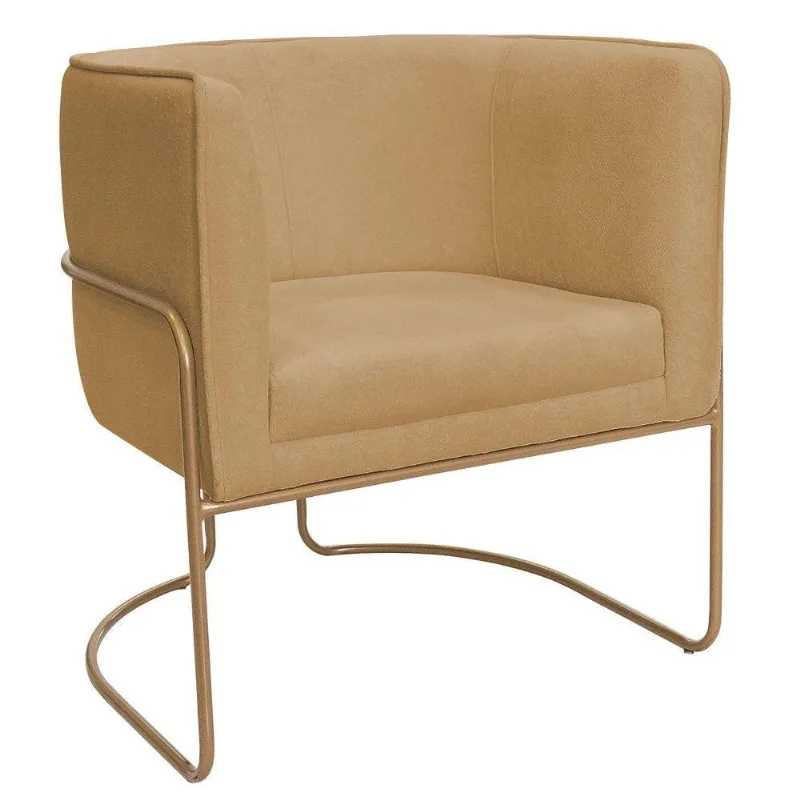 Poltrona Decorativa Betina Base Aço Ouro Fosco Bouclé Camel - Nexta Casa